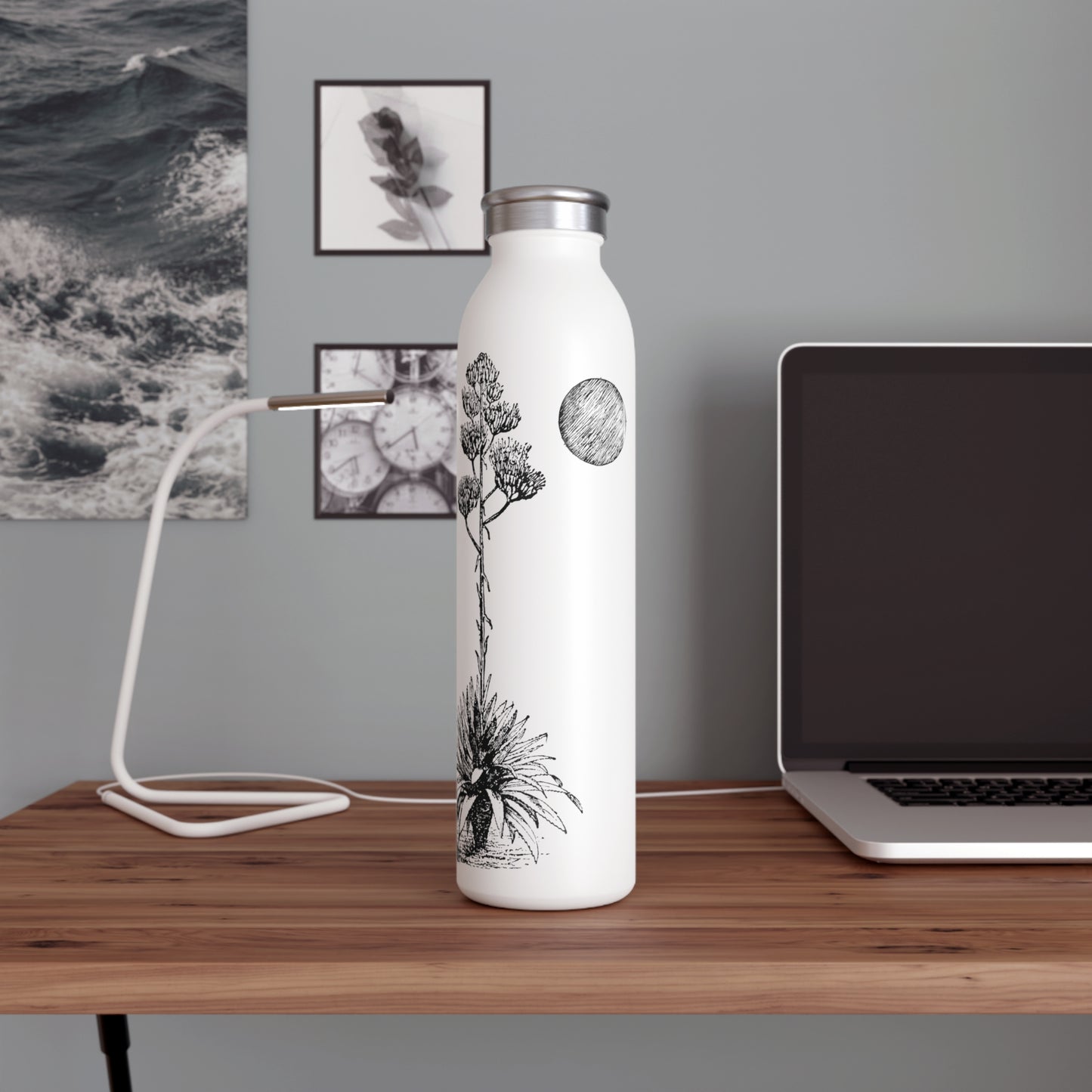 Bats & Agave Sketch - Slim Water Bottle