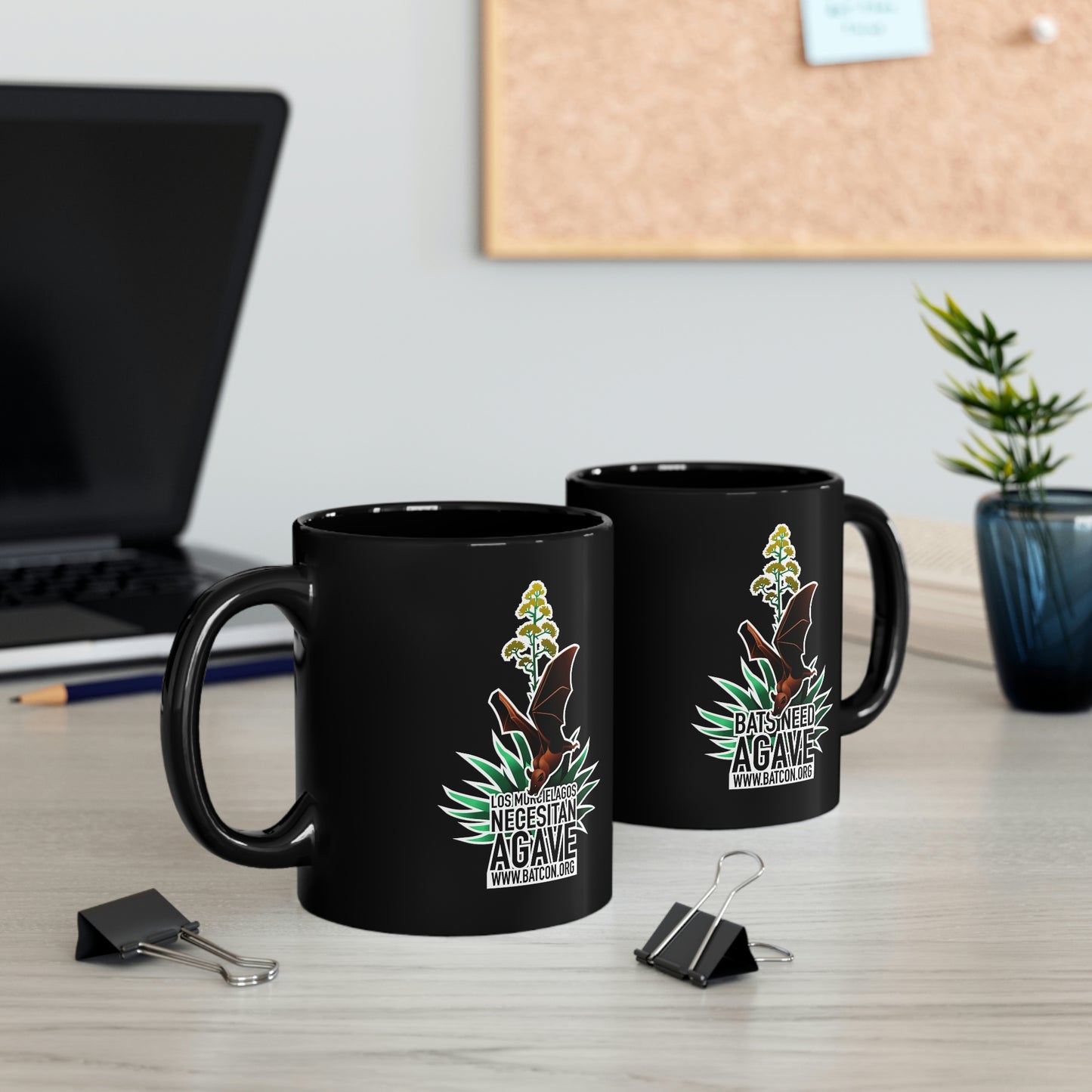 Bats Need Agave, Los Murciélagos Necesitan Agave - Taza negra de 11 oz