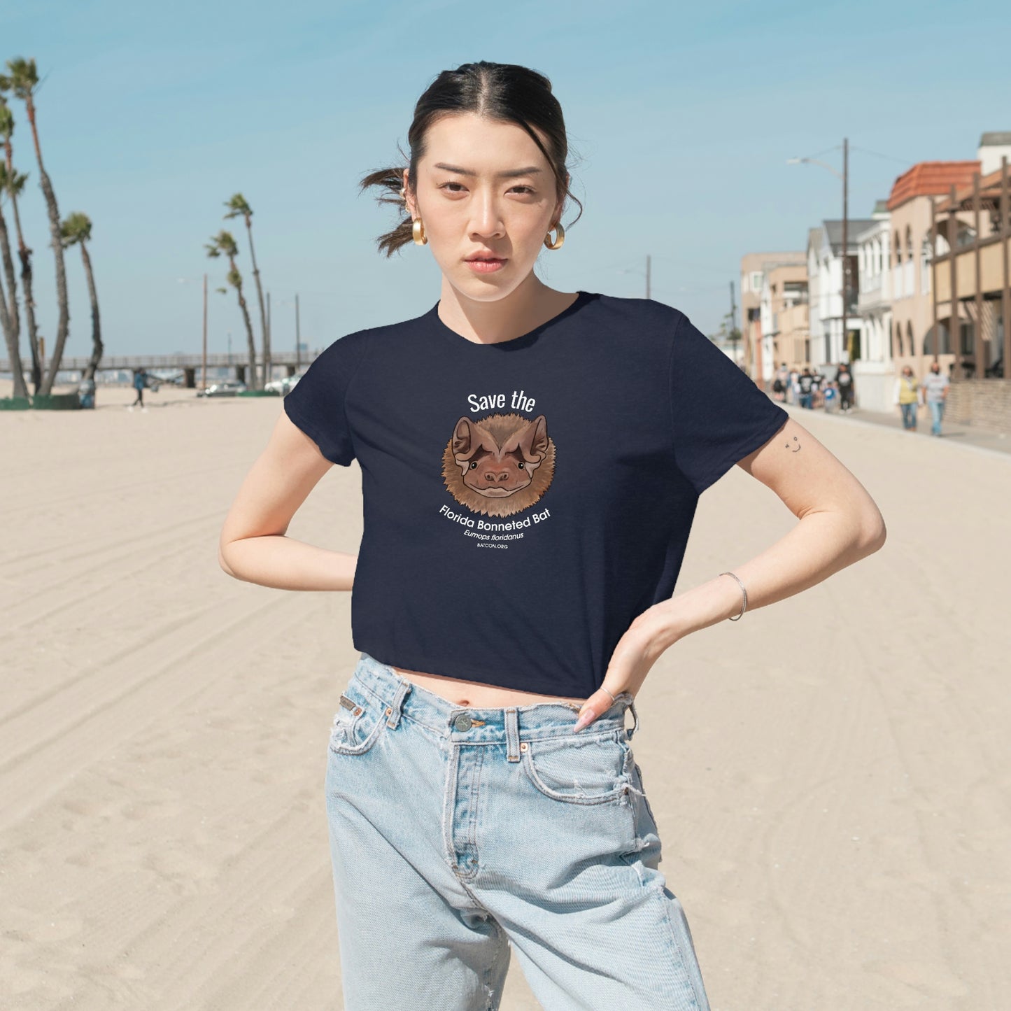 Save the Florida Bonneted Bat - Women's Flowy Cropped Tee