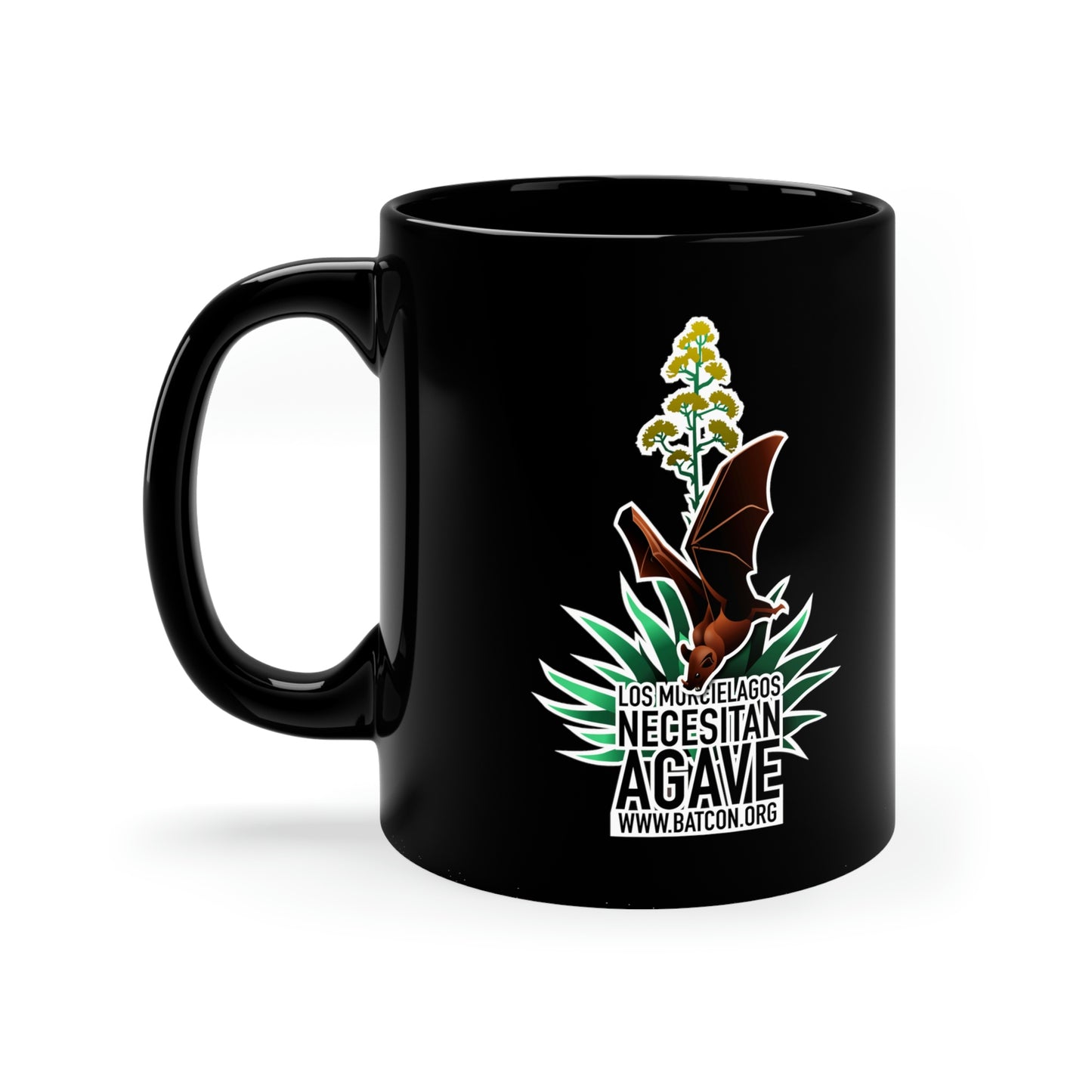 Bats Need Agave, Los Murciélagos Necesitan Agave - Taza negra de 11 oz
